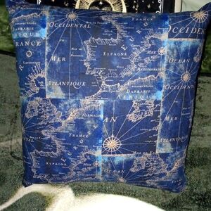 Nautical Blue Map Throw Pillow-Hand Crafted